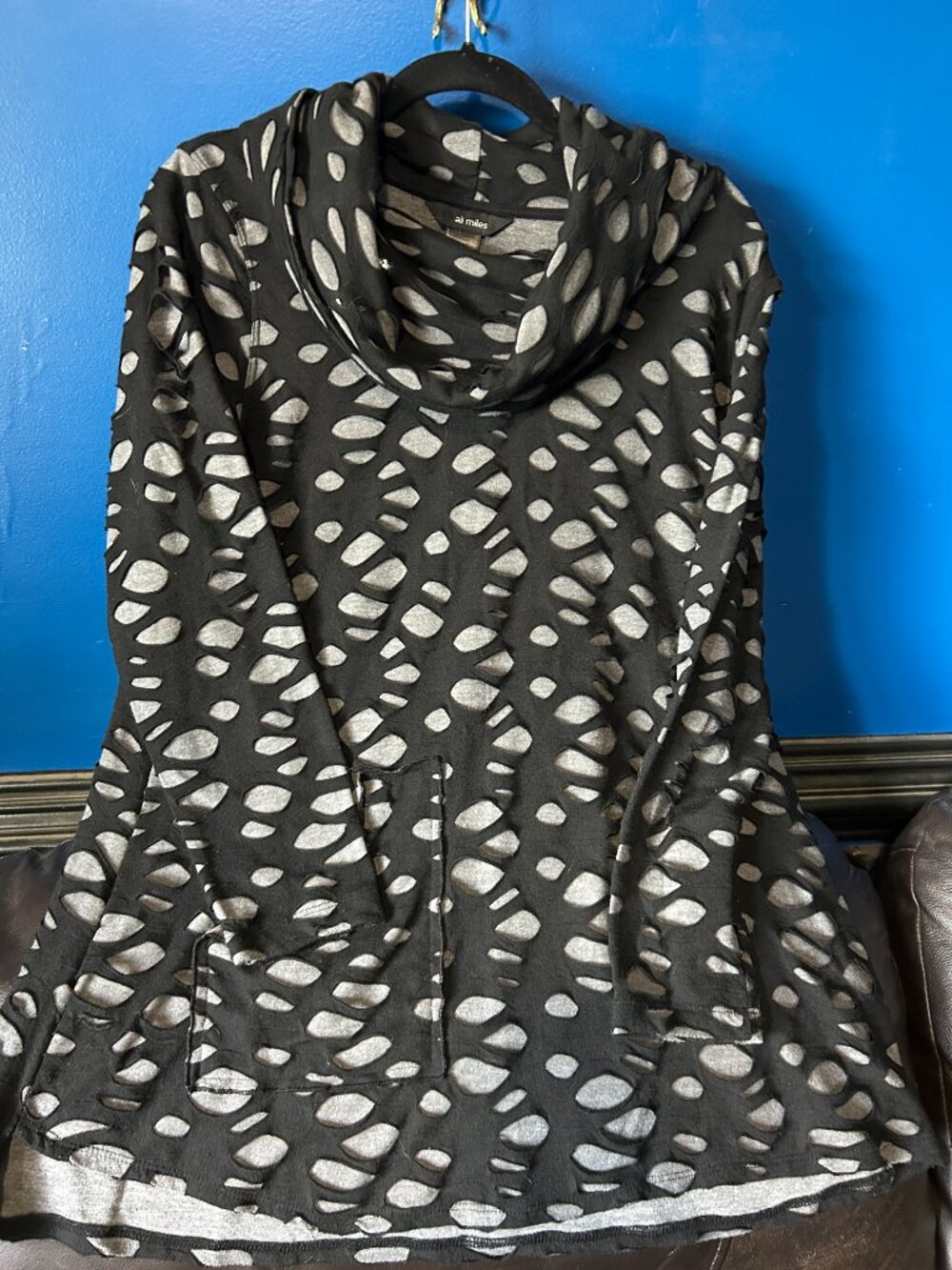 Ali Miles deconstructed cowl neck tunic black/grey L goth gothic Emo distressed